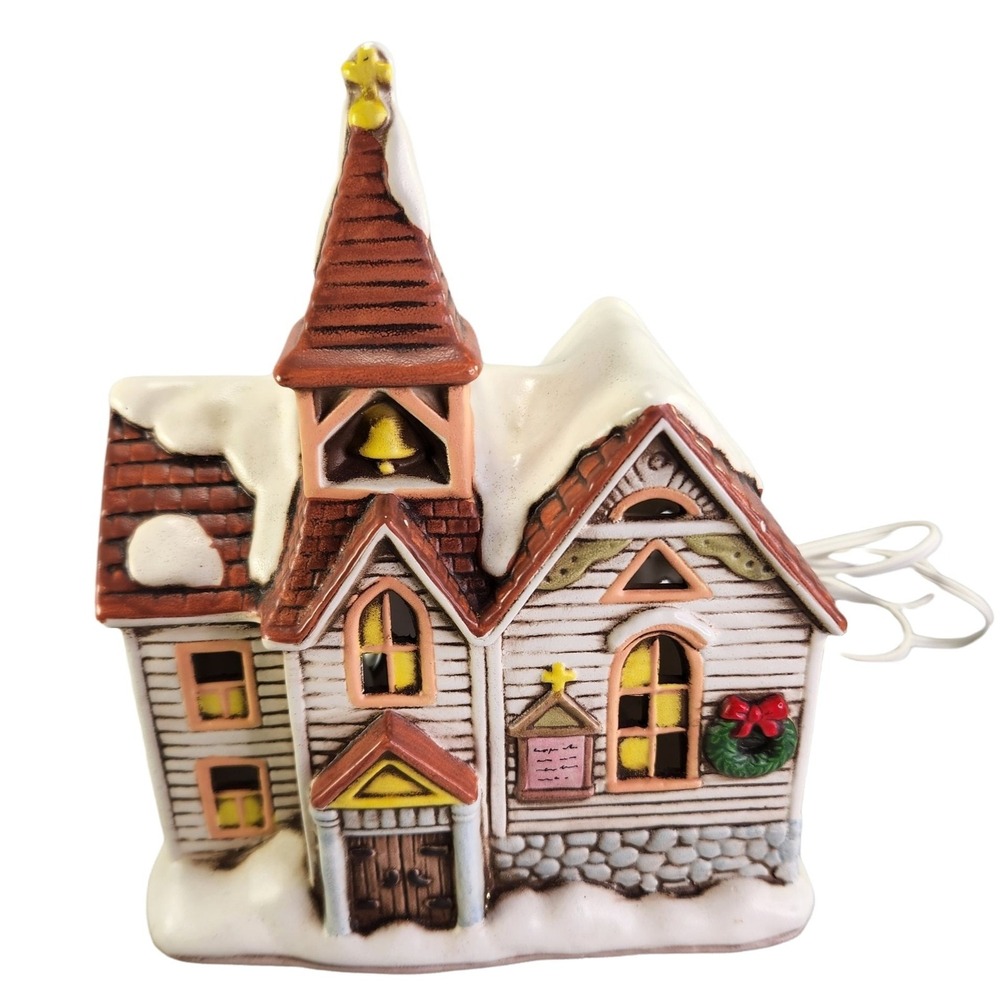 Geo Lefton Lighted Church Colonial Village Byron Wood Christmas 1987 Vintage